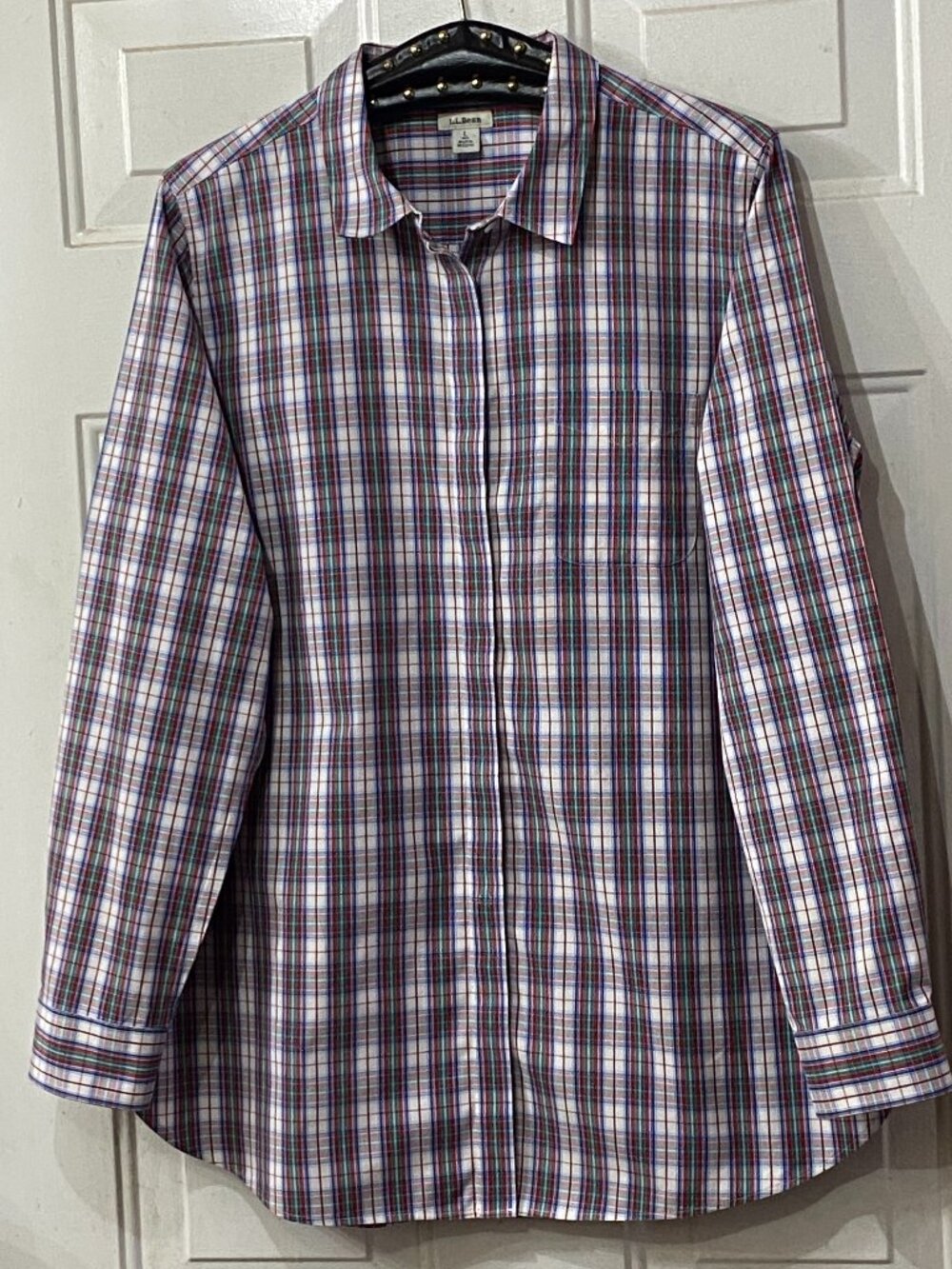 L.L.Bean Wrinkle Free Sz L Womens Blouse Shirt Long Sleeve Multicolor Check